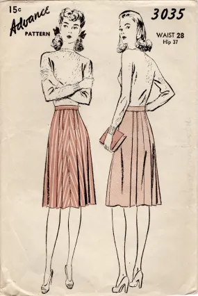 1940's Advance Pleated Skirt Pattern - Waist 28" - No. 3035