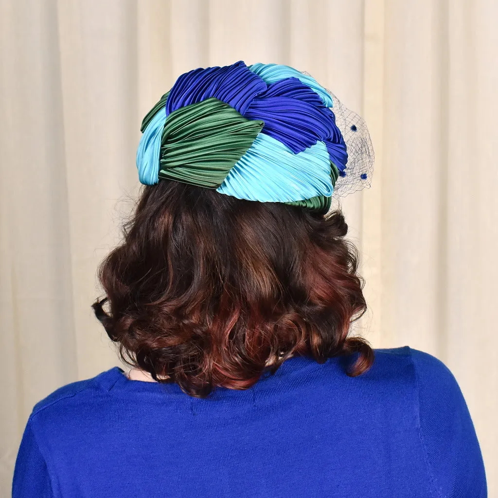 1950s Blue Pleated Leaves Hat