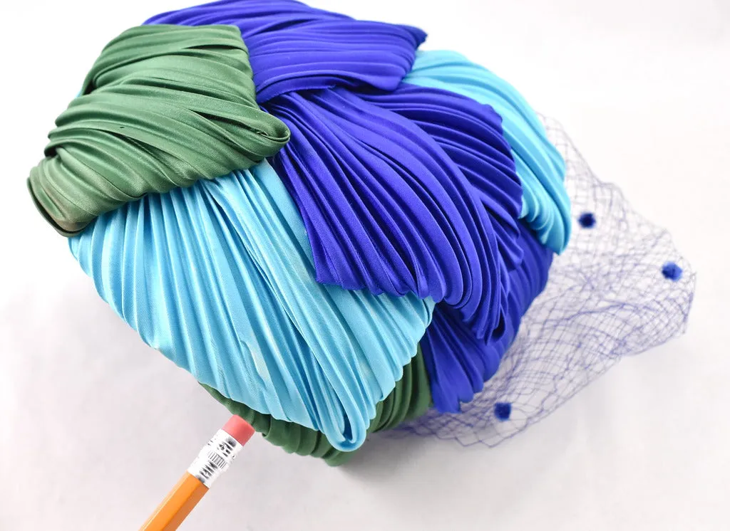 1950s Blue Pleated Leaves Hat