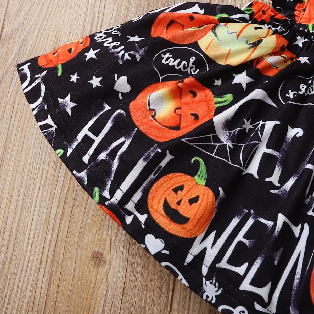 2PCS Halloween Pumpkin Print Long-sleeve Baby Skirt Set with Headband