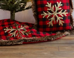 48" Red Buffalo Check Lodge Collection Christmas Tree Skirt Faux Fur Trim Snowflake