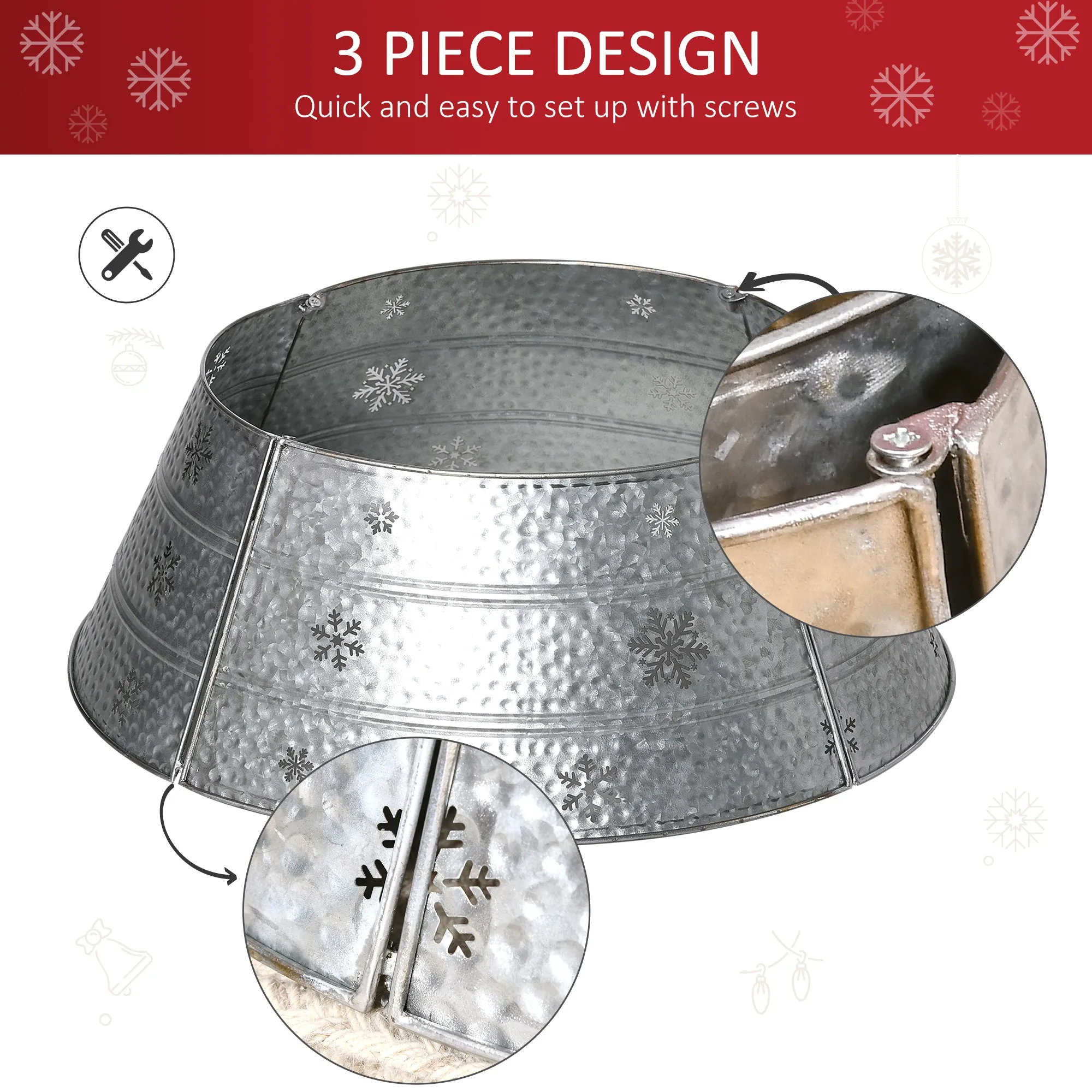 66cm Christmas Tree Collar with Hollow Snowflake Patterns Silver