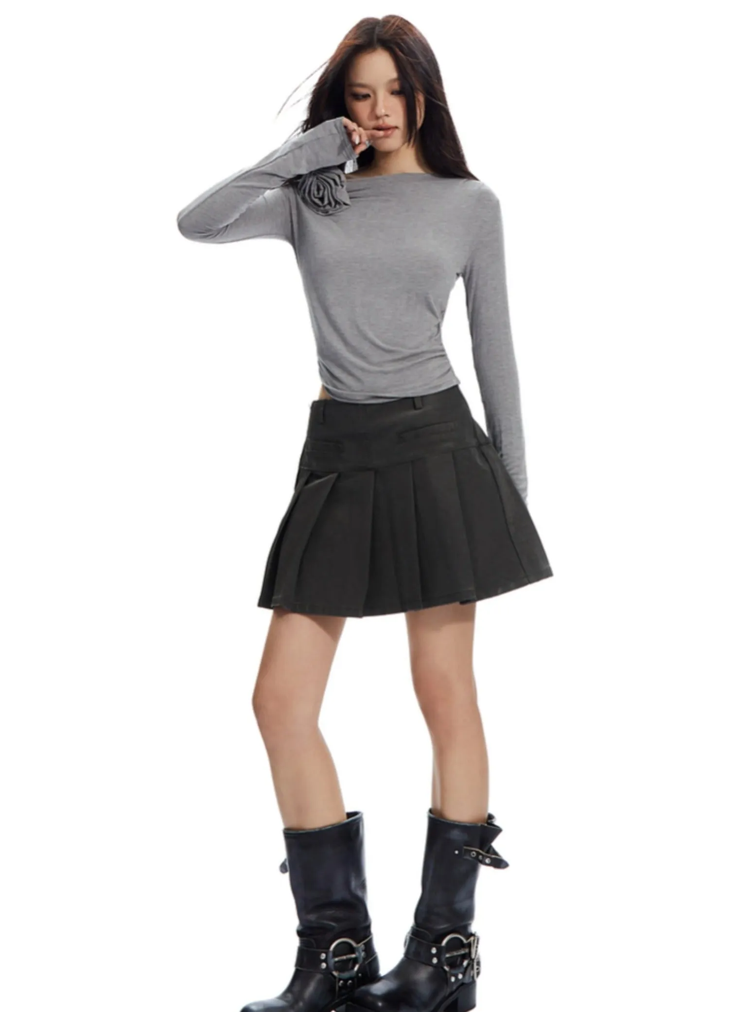 A-line Low Waist Pleated Skirt