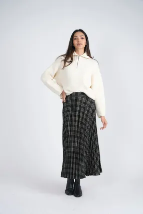 Accordian Pleated Midi Plaid Skirt