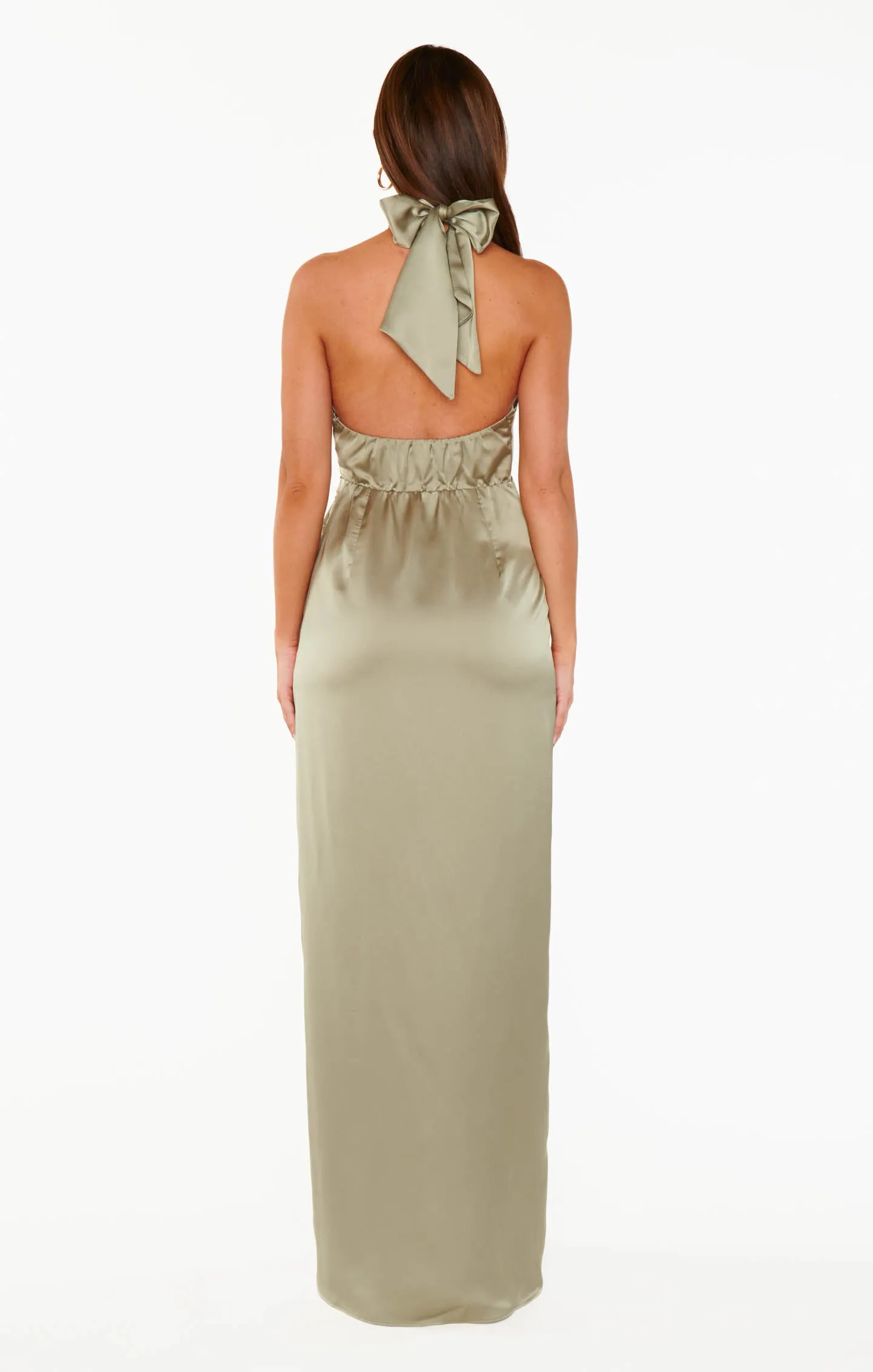 Adele Halter Maxi Dress ~ Moss Green Luxe Satin