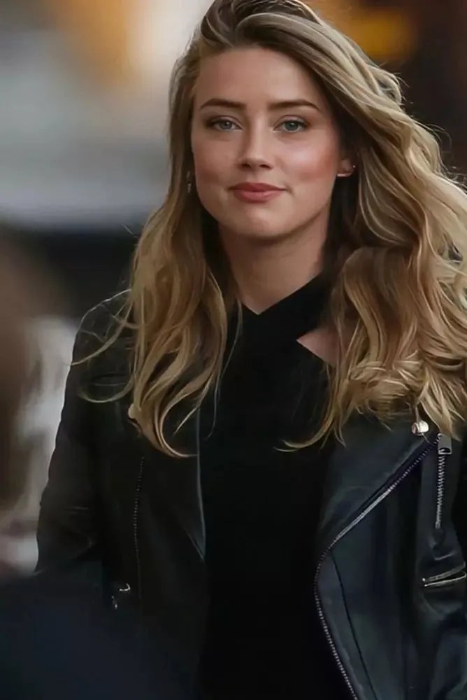 AMBER HEARD BLACK BIKER LEATHER JACKET