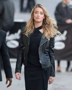 AMBER HEARD BLACK BIKER LEATHER JACKET