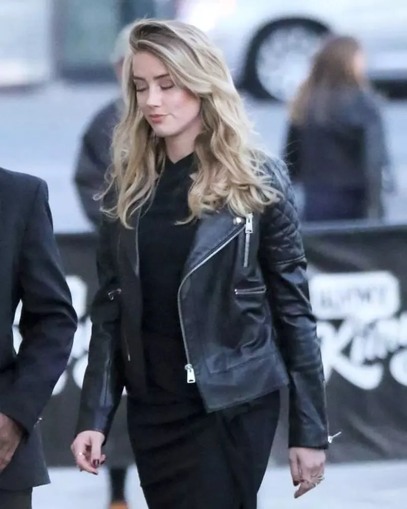 AMBER HEARD BLACK BIKER LEATHER JACKET