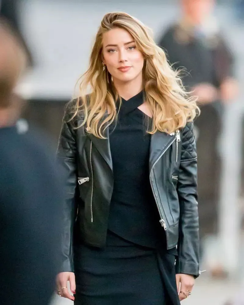 AMBER HEARD BLACK BIKER LEATHER JACKET