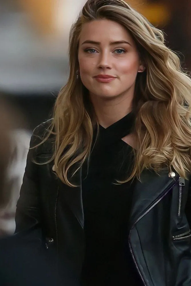 AMBER HEARD BLACK BIKER LEATHER JACKET