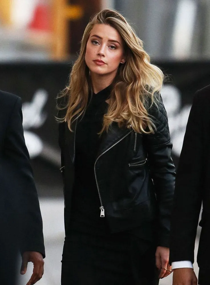 AMBER HEARD BLACK BIKER LEATHER JACKET