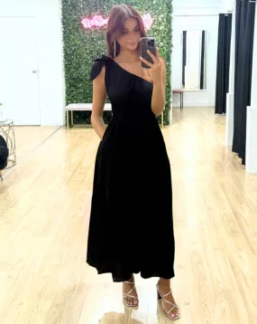 Angelina One Shoulder Maxi Dress - Black