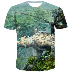 Animal T-shirt Men Tiger T-shirts Graphic Fishing Tshirt Anime Forest Shirt Print Harajuku Tshirt Printed