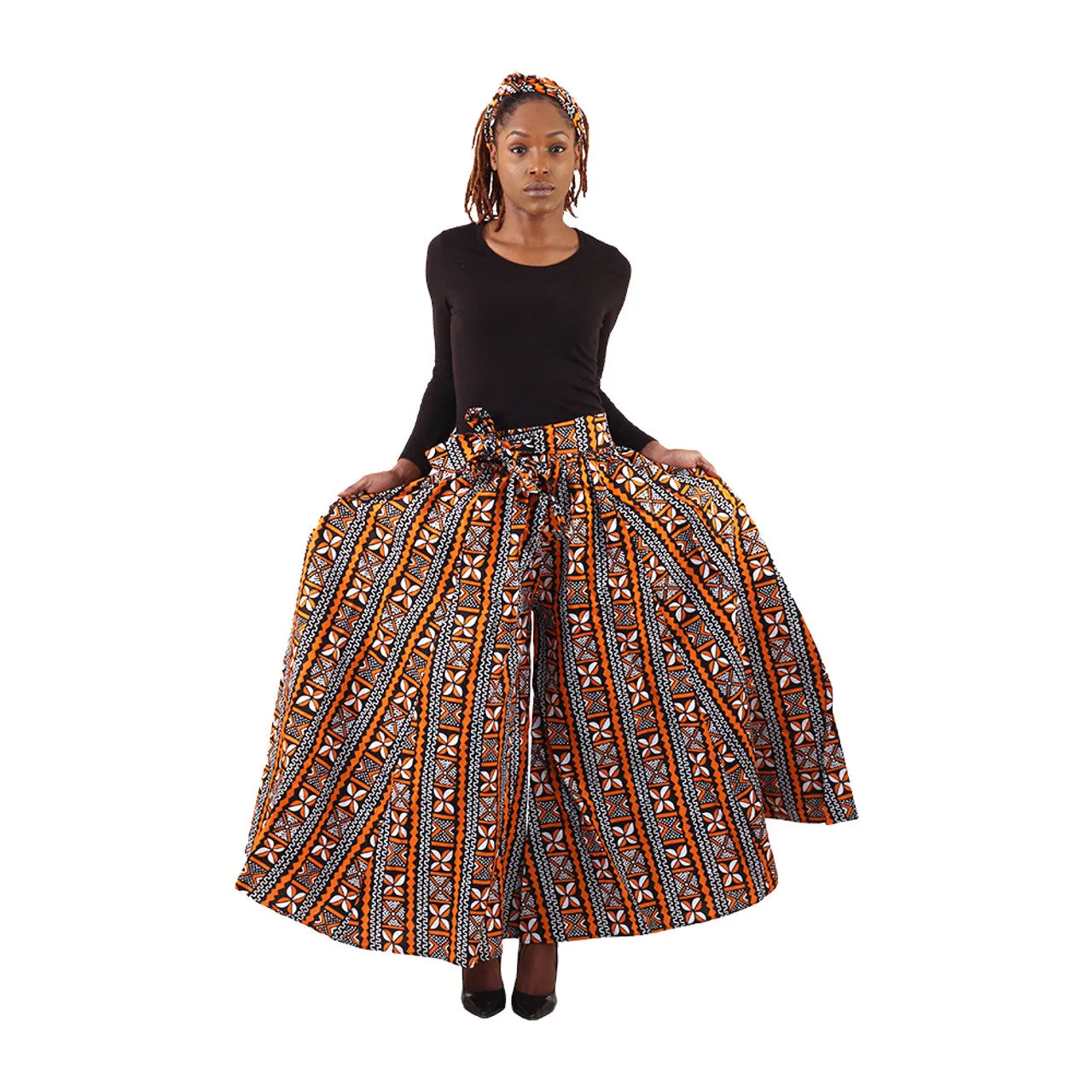 Ankara 'Orange Petals' Maxi Skirt