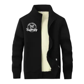 Anti-Social Butterfly Fleece Stand Collar Zip Cardigan