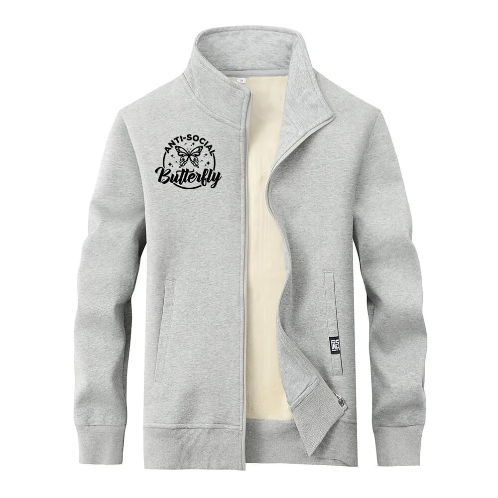 Anti-Social Butterfly Fleece Stand Collar Zip Cardigan