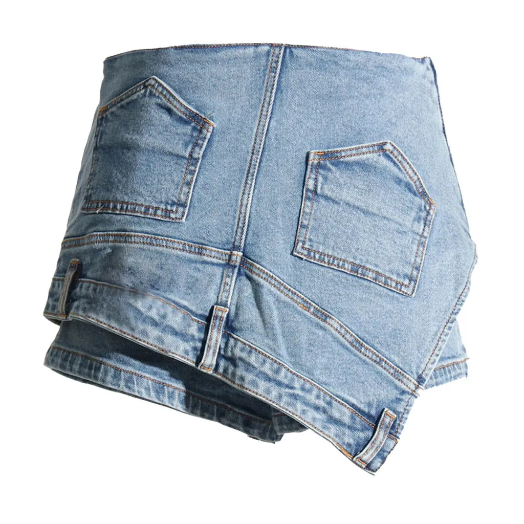 Asymmetric Upside Down High Waist Cutoff Denim Skorts