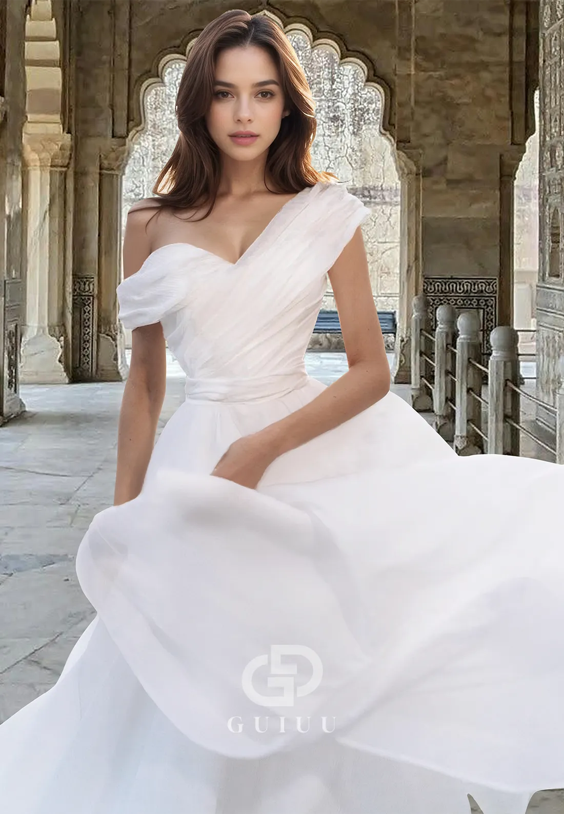 Asymmetrical Sleeveless Corset Tulle A-Line Beach Wedding Dress