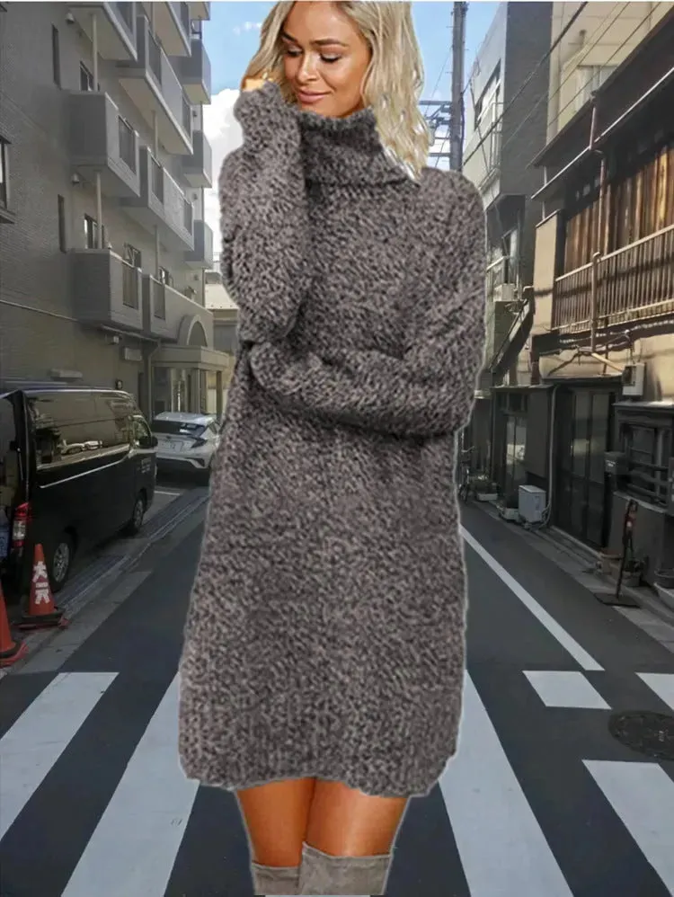 Autumn Winter Cashmere Mini High Neck Sweater Dress