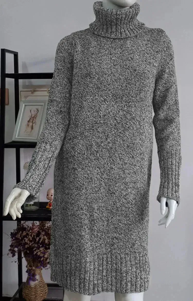 Autumn Winter Cashmere Mini High Neck Sweater Dress