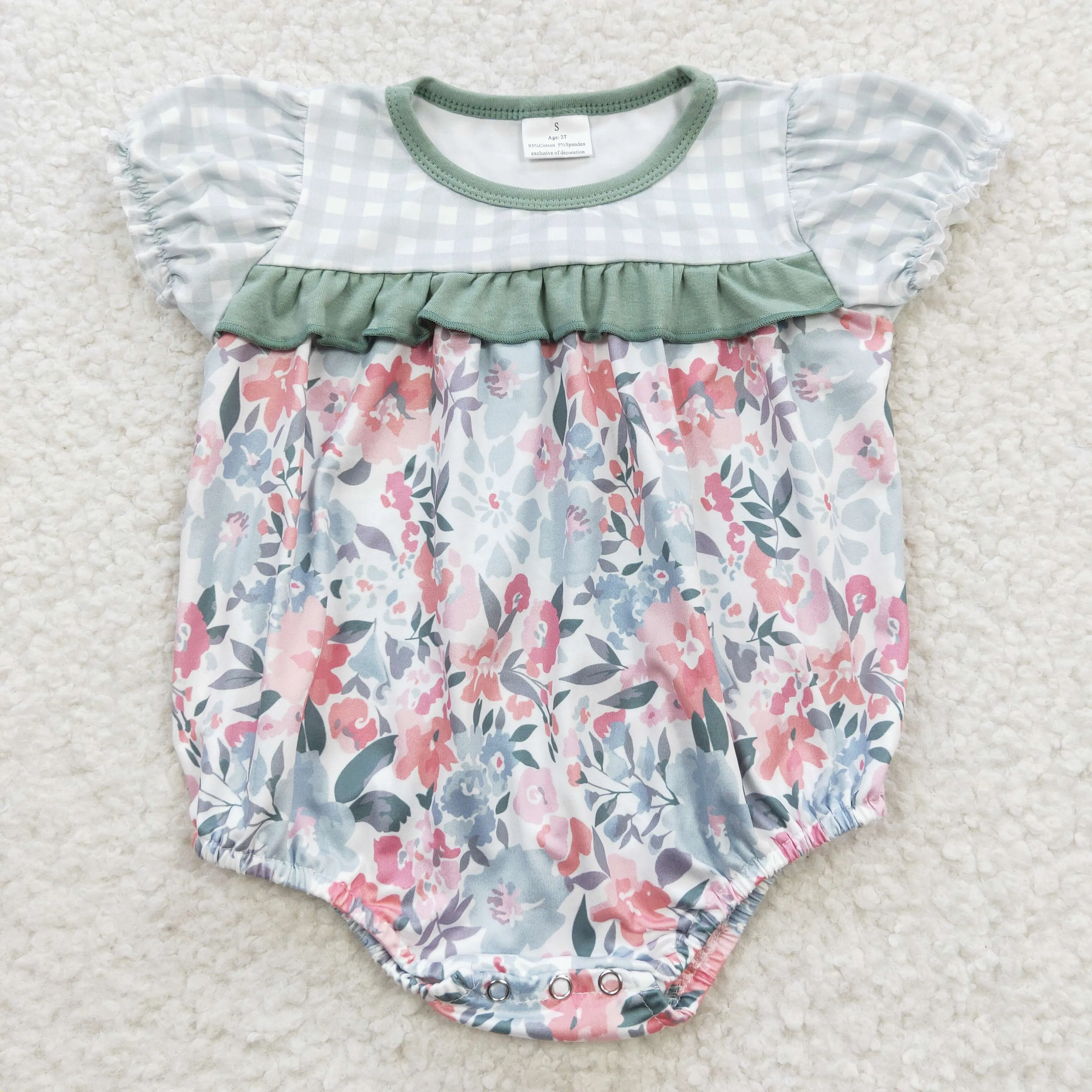 baby girls green floral romper SR0345