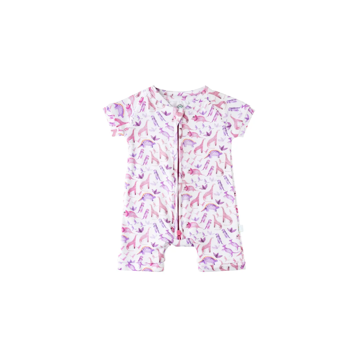 Baby Short-Sleeve Bamboo Romper - Dino Pink