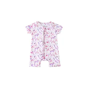 Baby Short-Sleeve Bamboo Romper - Dino Pink