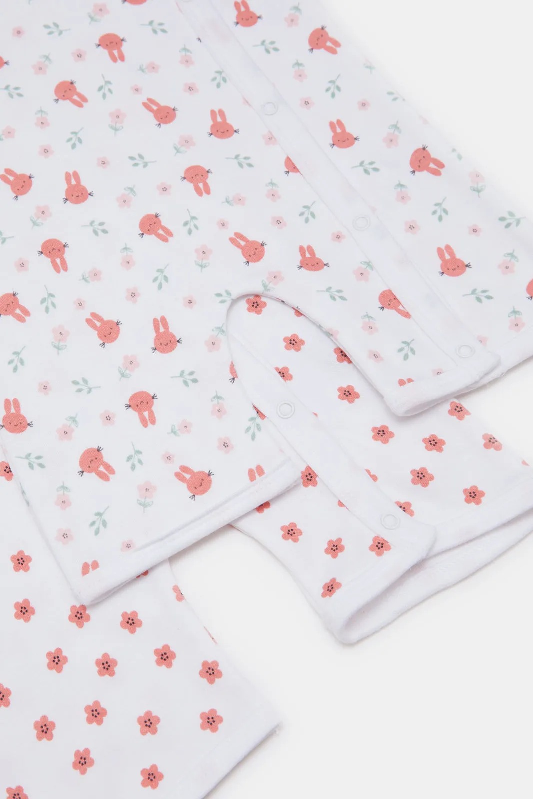 Baby White And Coral Printed Romper Set (Pack Of 2)