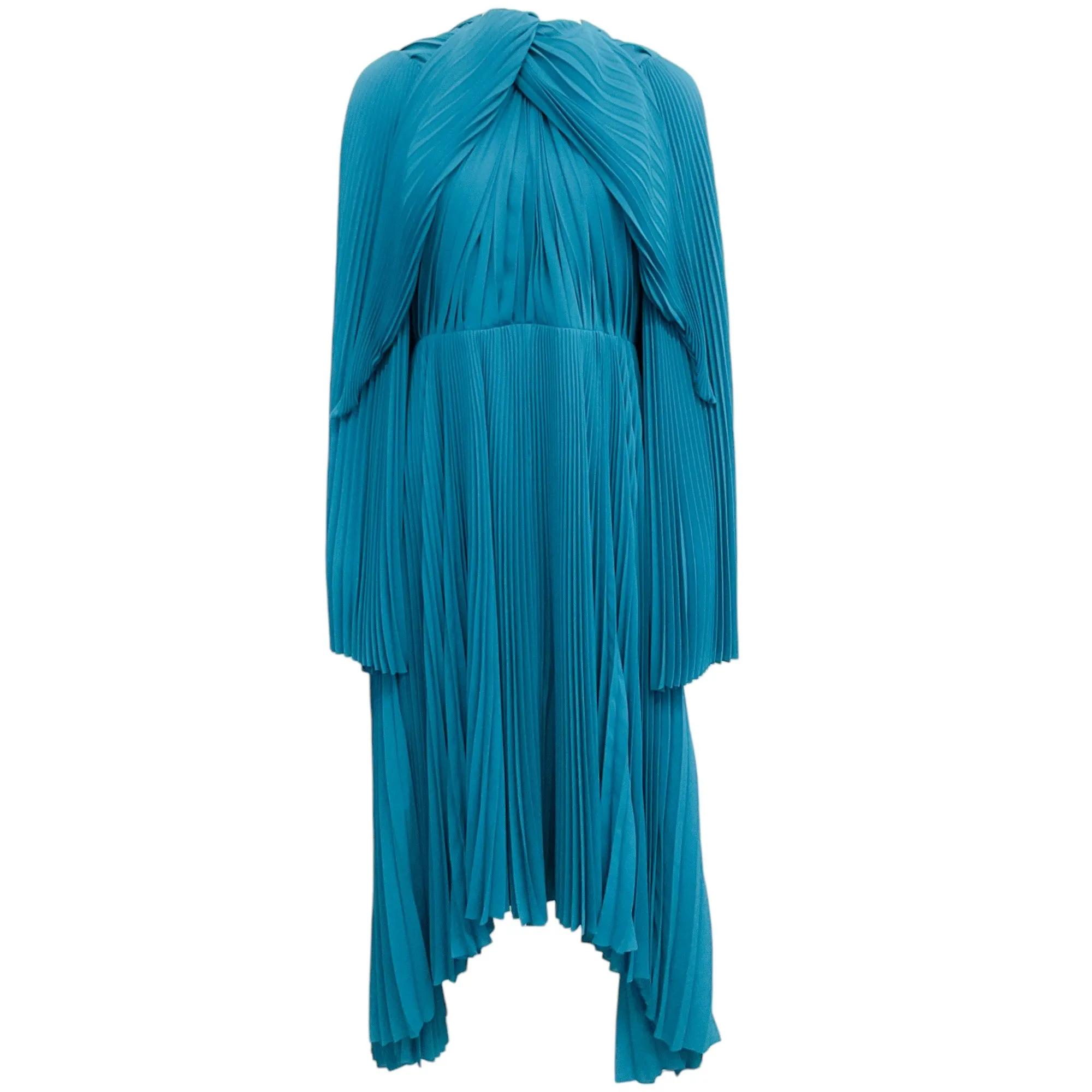 Balenciaga Turquoise Long Pleated Twist Dress