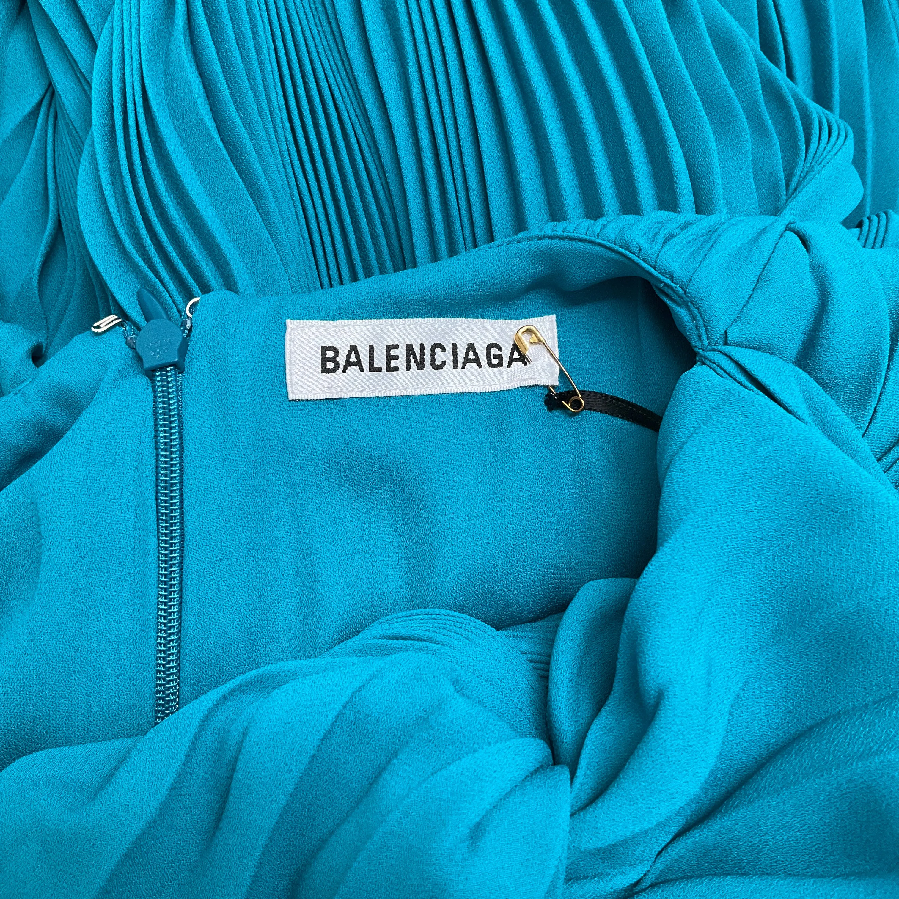 Balenciaga Turquoise Long Pleated Twist Dress