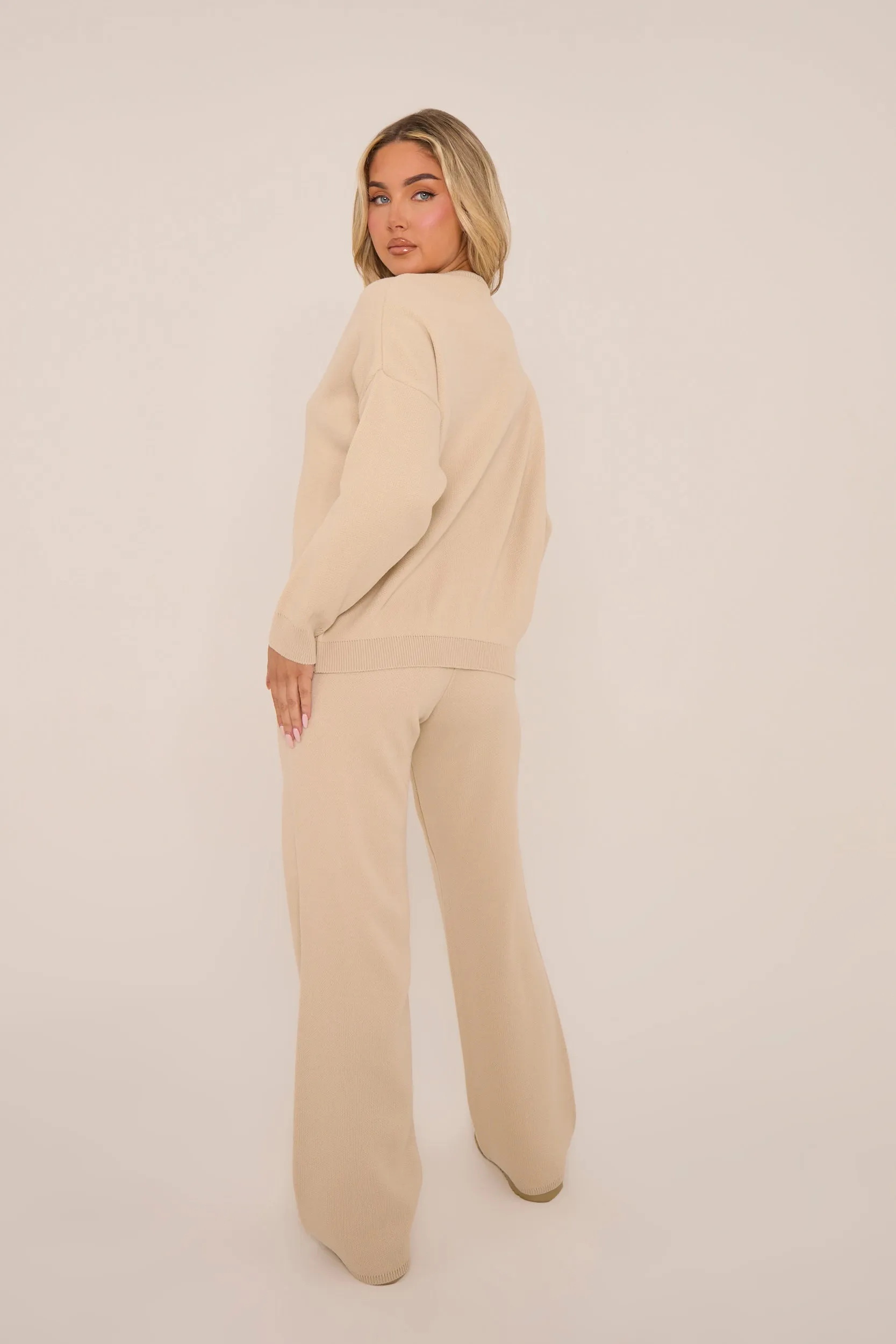 Beige High Waist Wide Leg Joggers - Larisa