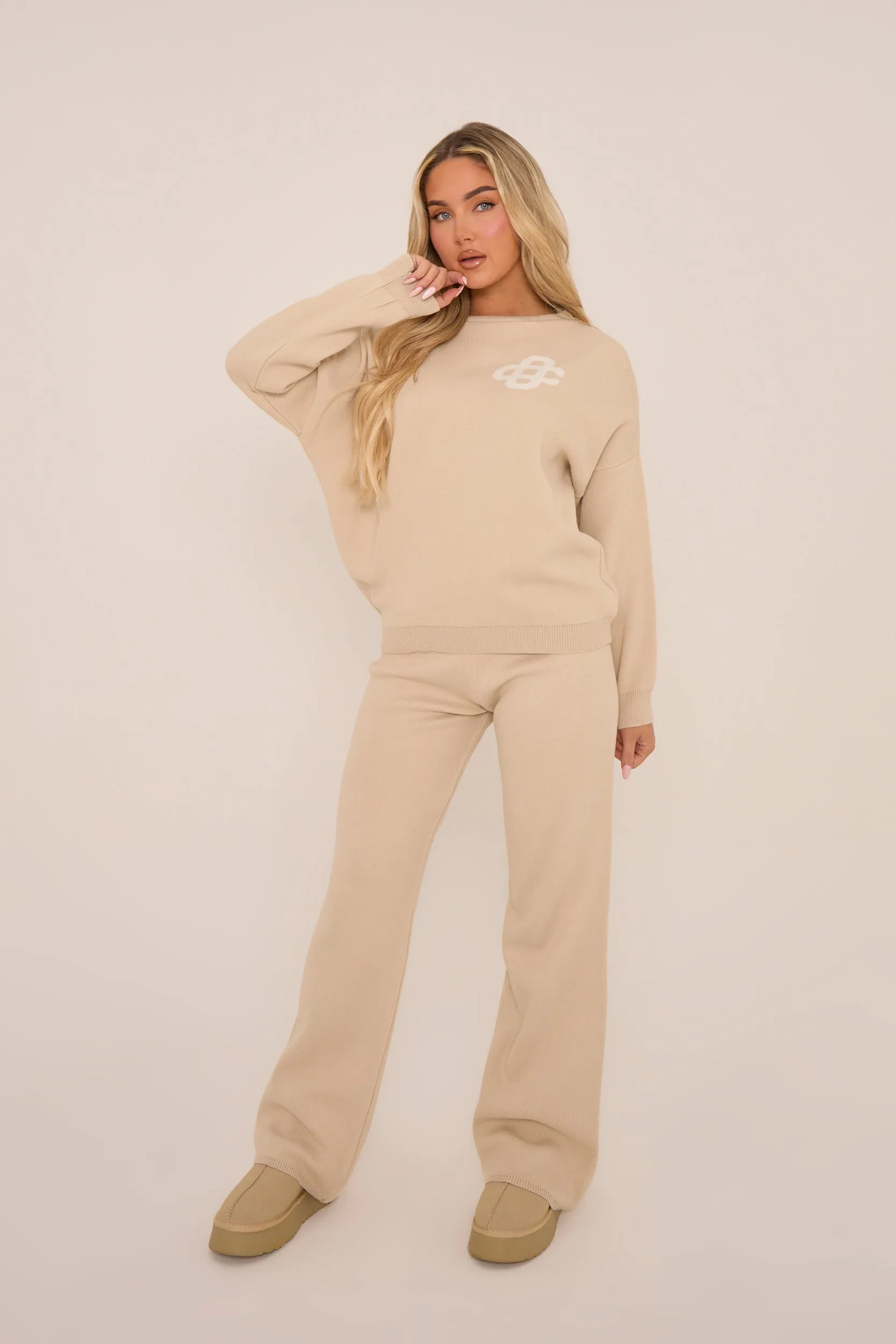 Beige High Waist Wide Leg Joggers - Larisa