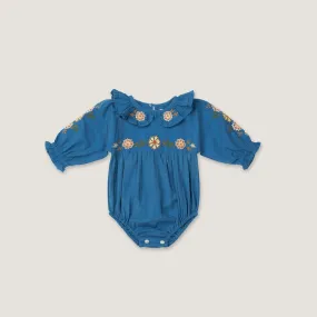 Belle Romper | Azure w/Embroidery