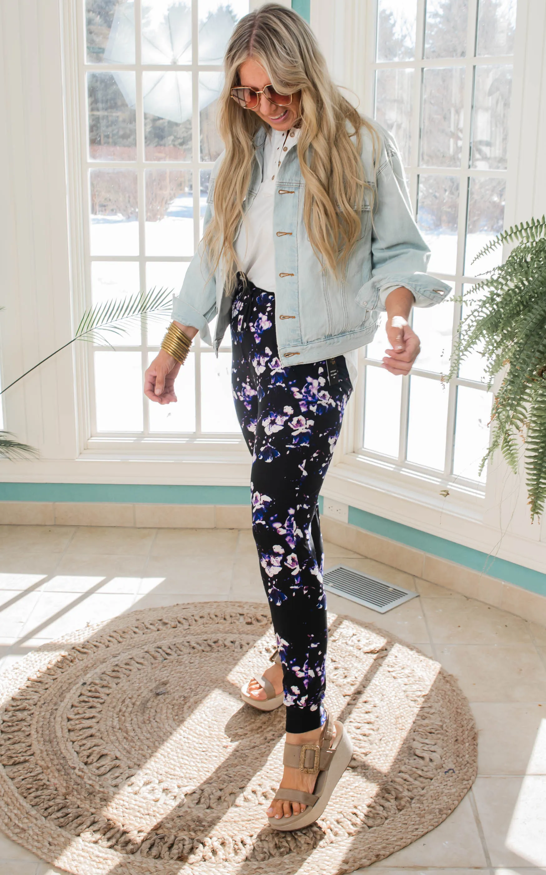 Black Floral  JOGGER PANTS BUTTERY SOFT - Final Sale