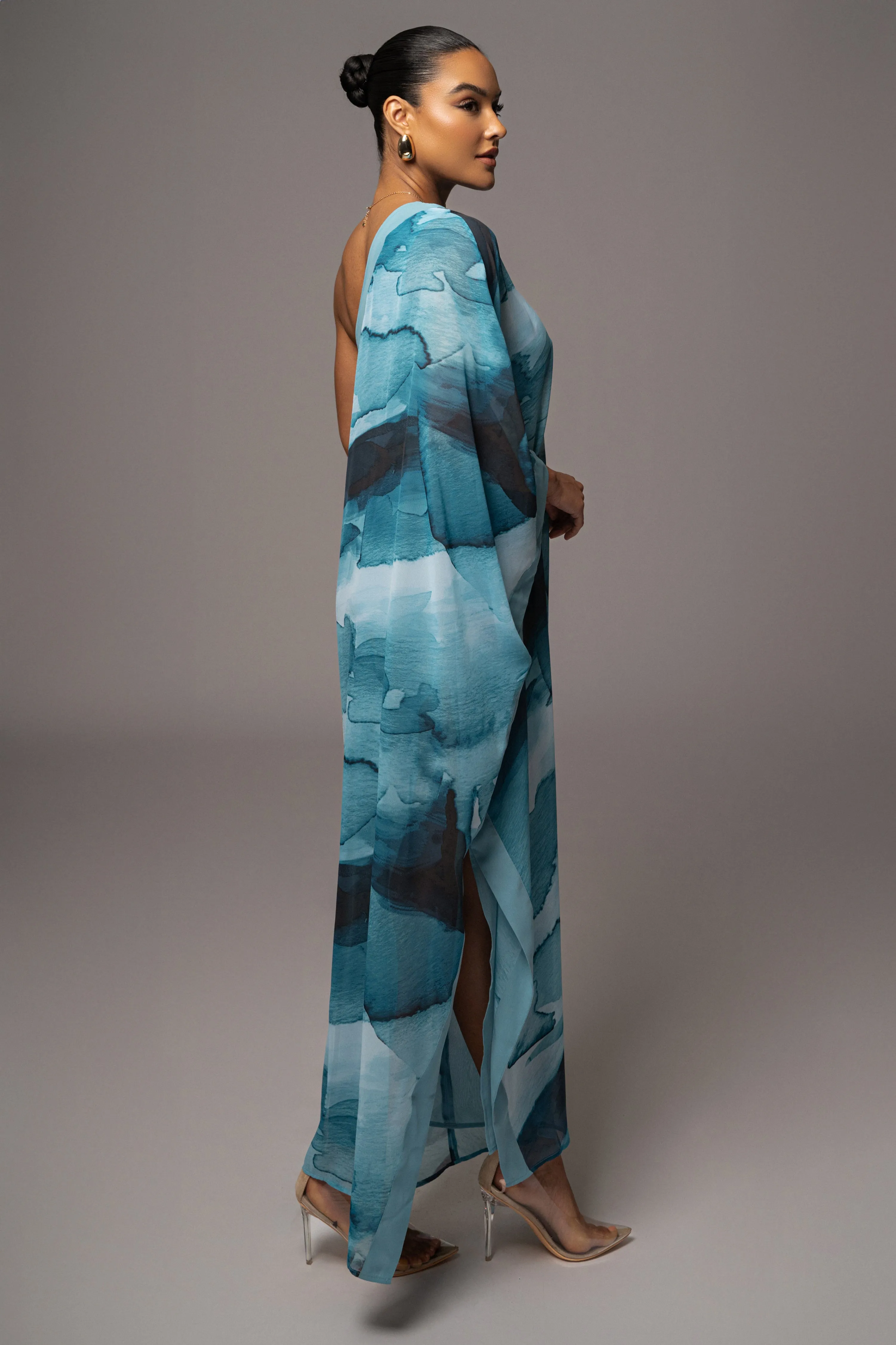 Blue Abstract Mariel One Shoulder Maxi Dress