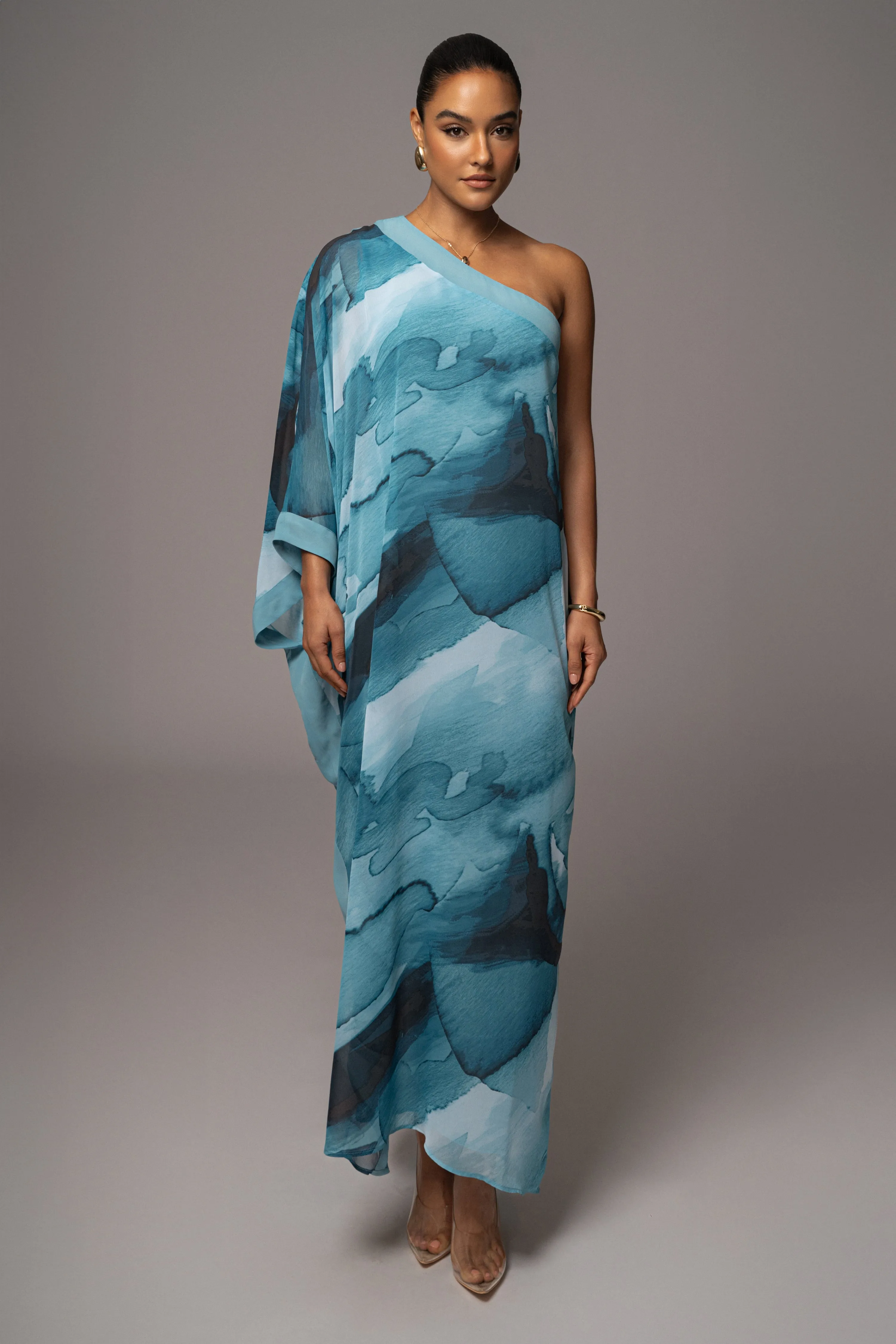 Blue Abstract Mariel One Shoulder Maxi Dress