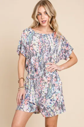 Blue Zone Planet |  BOMBOM Printed Short Sleeve Drawstring Romper