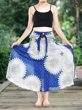 Bohotusk Blue Snowflake Long Skirt With Coconut Buckle (& Strapless