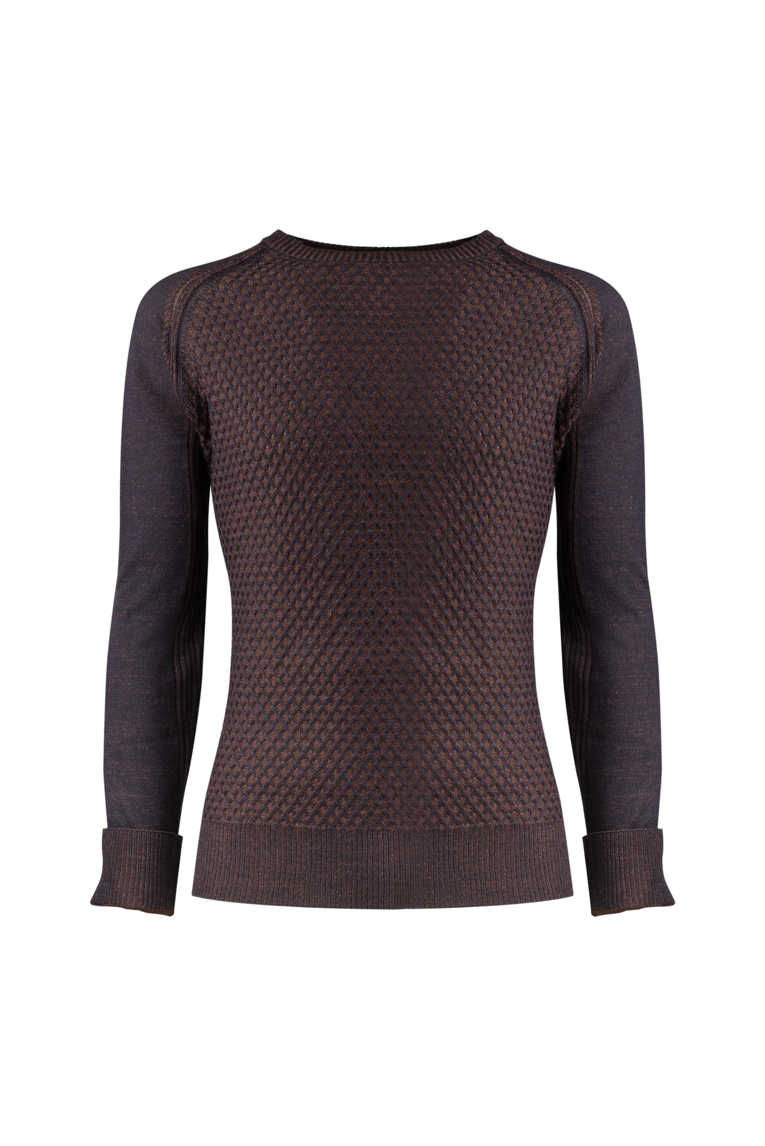 Brown Merino Diamond Crewneck Sweater