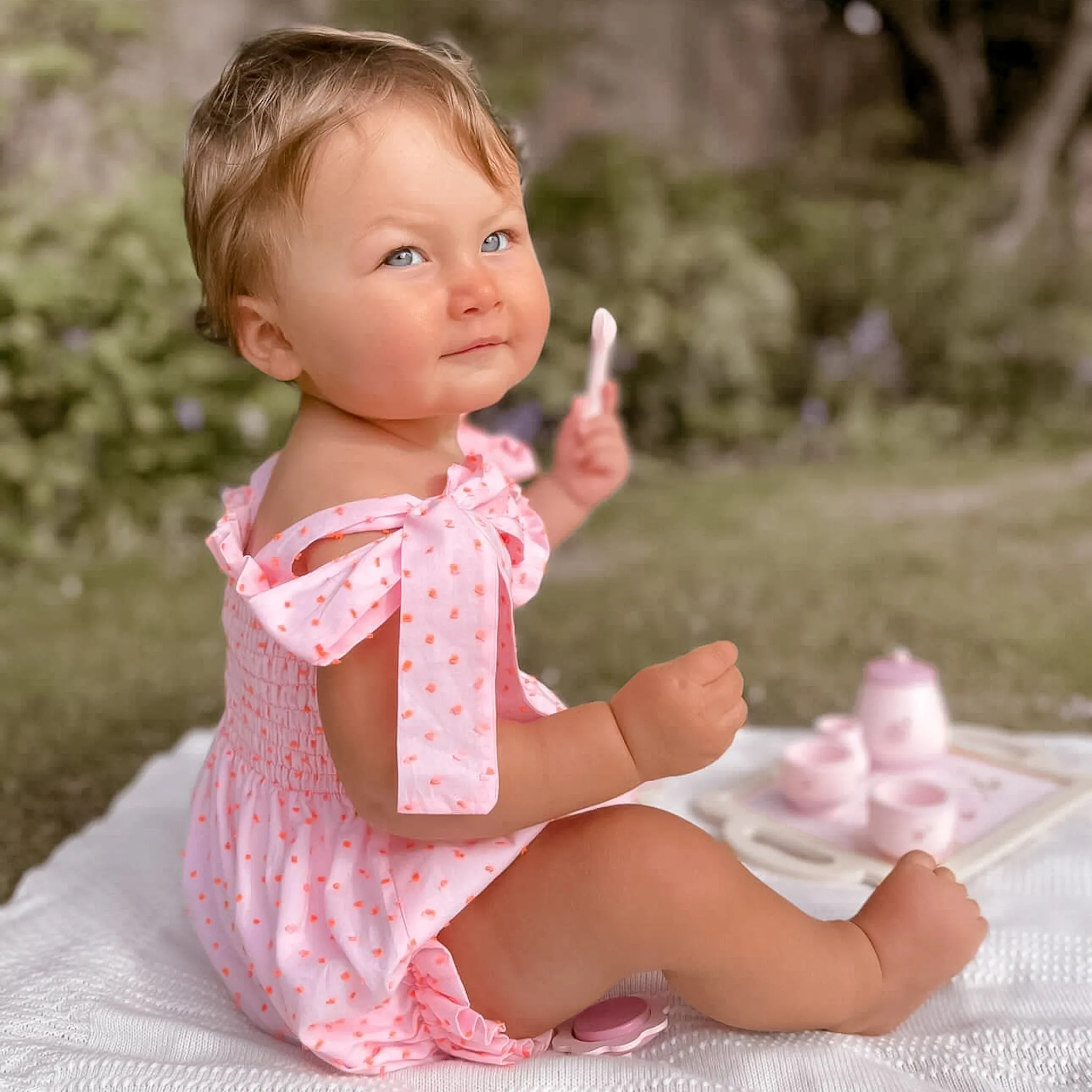 Bubblegum Plumeti Tie Shoulder Romper (3M)