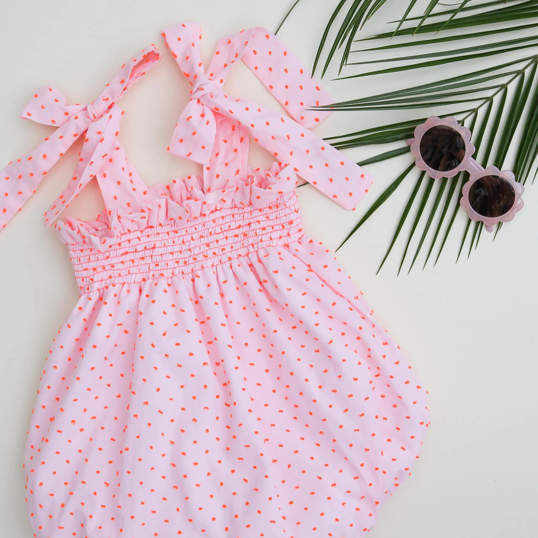 Bubblegum Plumeti Tie Shoulder Romper (3M)