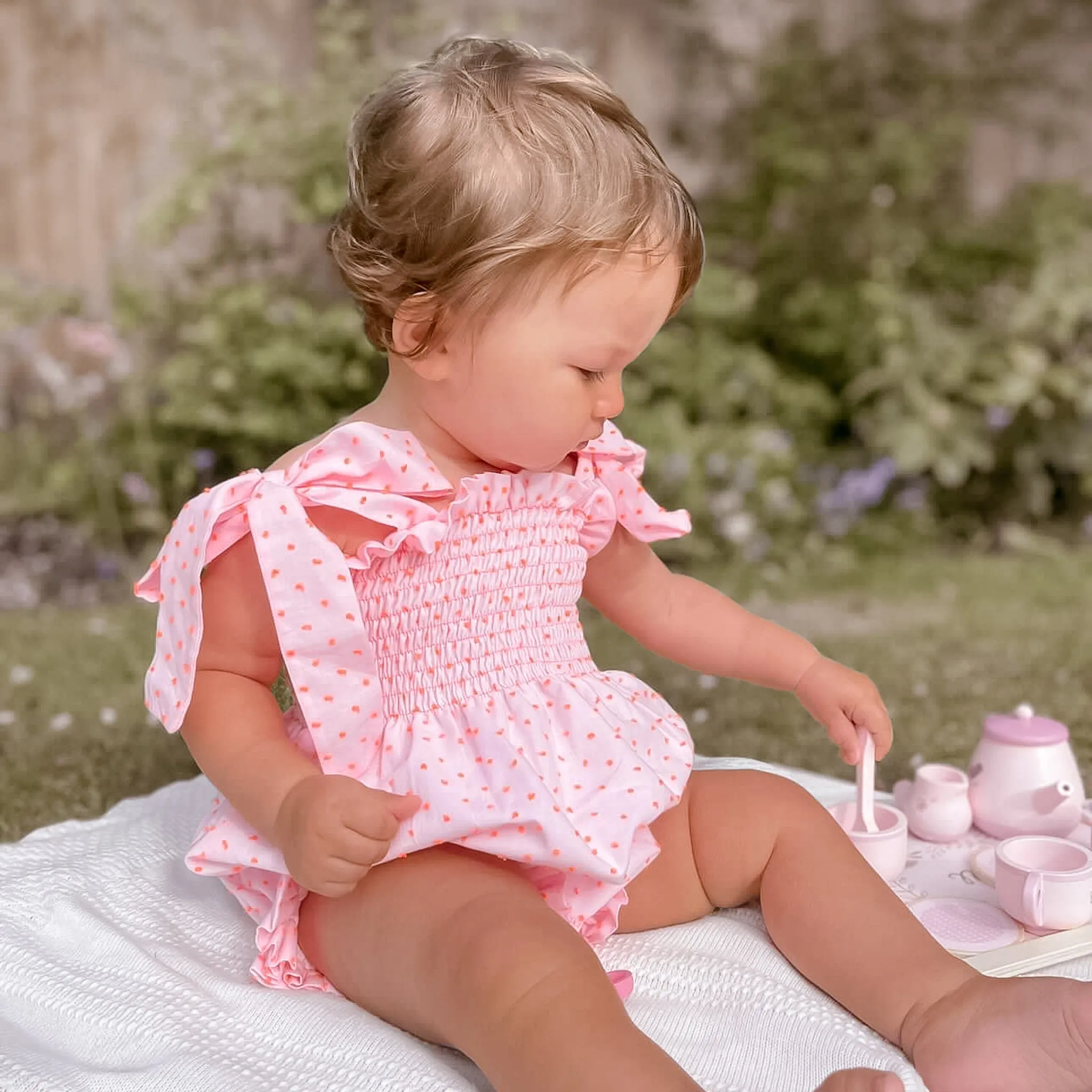 Bubblegum Plumeti Tie Shoulder Romper (3M)