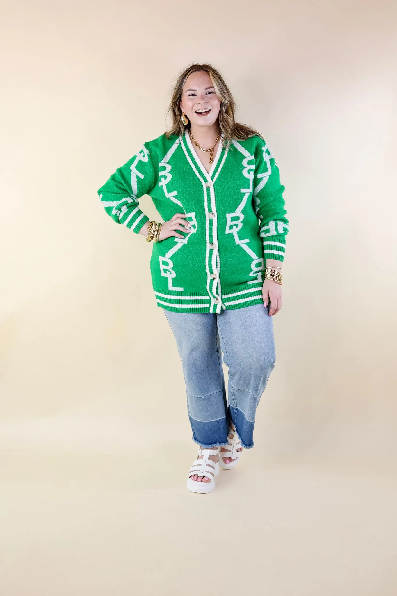 BuddyLove | Varsity Cardigan in Shady Glade (Green)