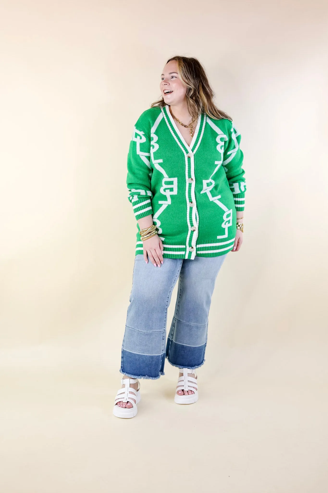 BuddyLove | Varsity Cardigan in Shady Glade (Green)