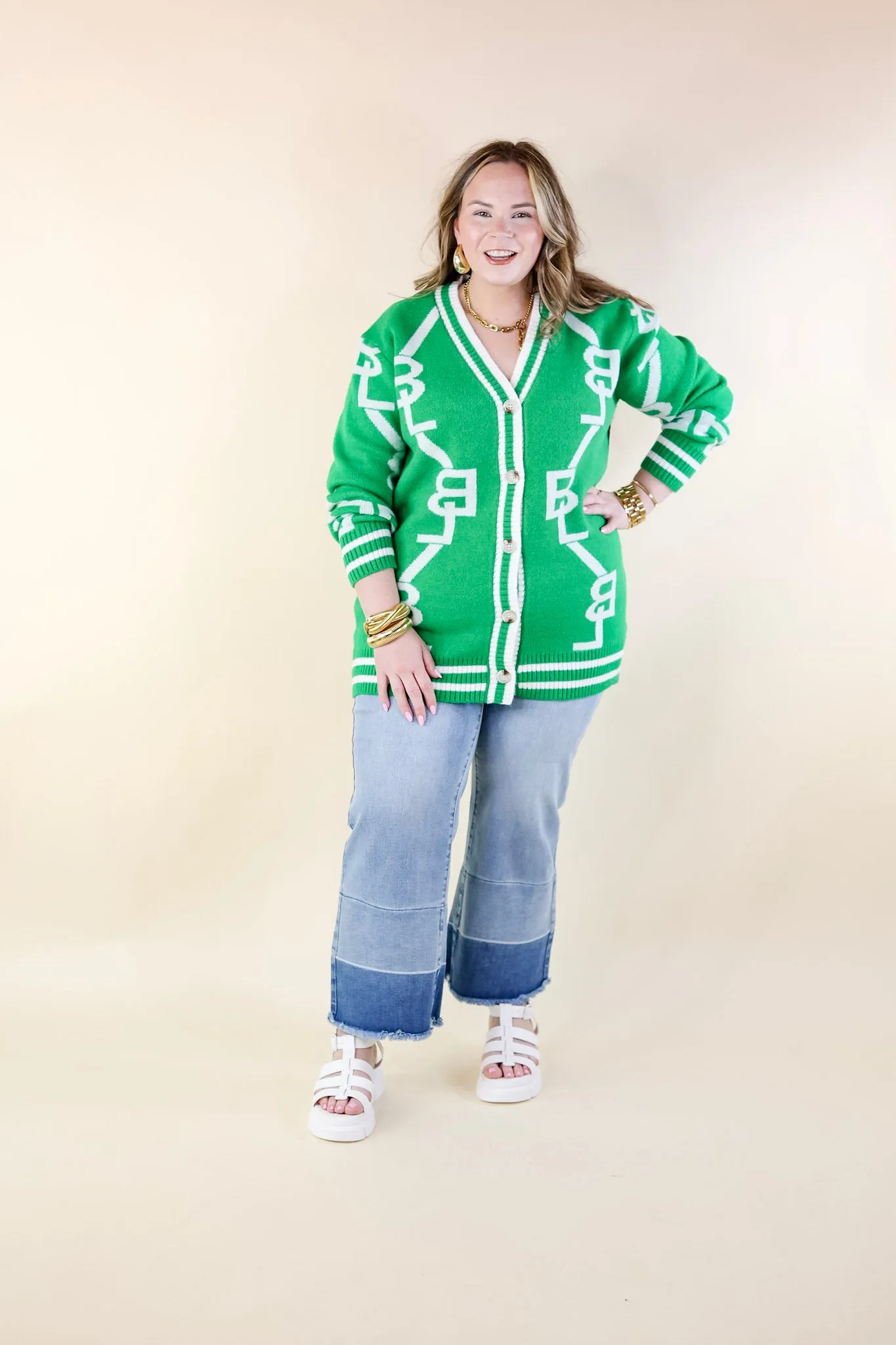 BuddyLove | Varsity Cardigan in Shady Glade (Green)