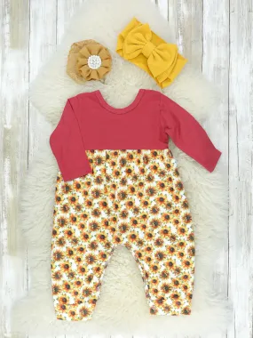 Burgundy Sunflower Romper