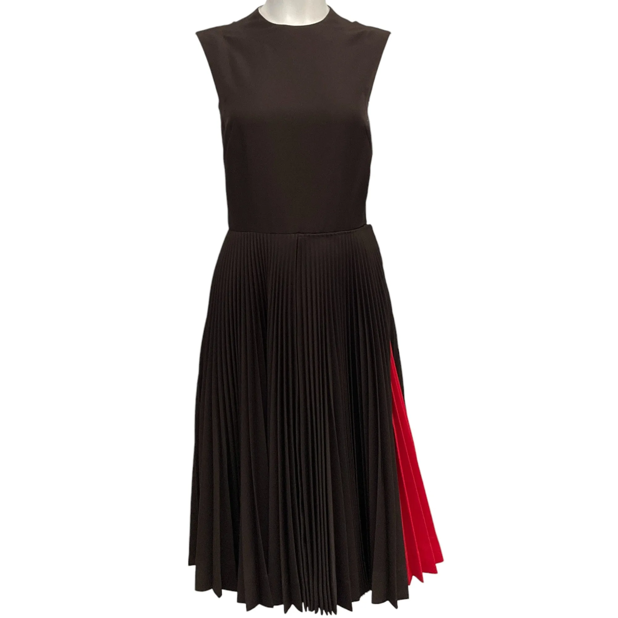 Calvin Klein Brown Pleated Sleeveless Dress with Red