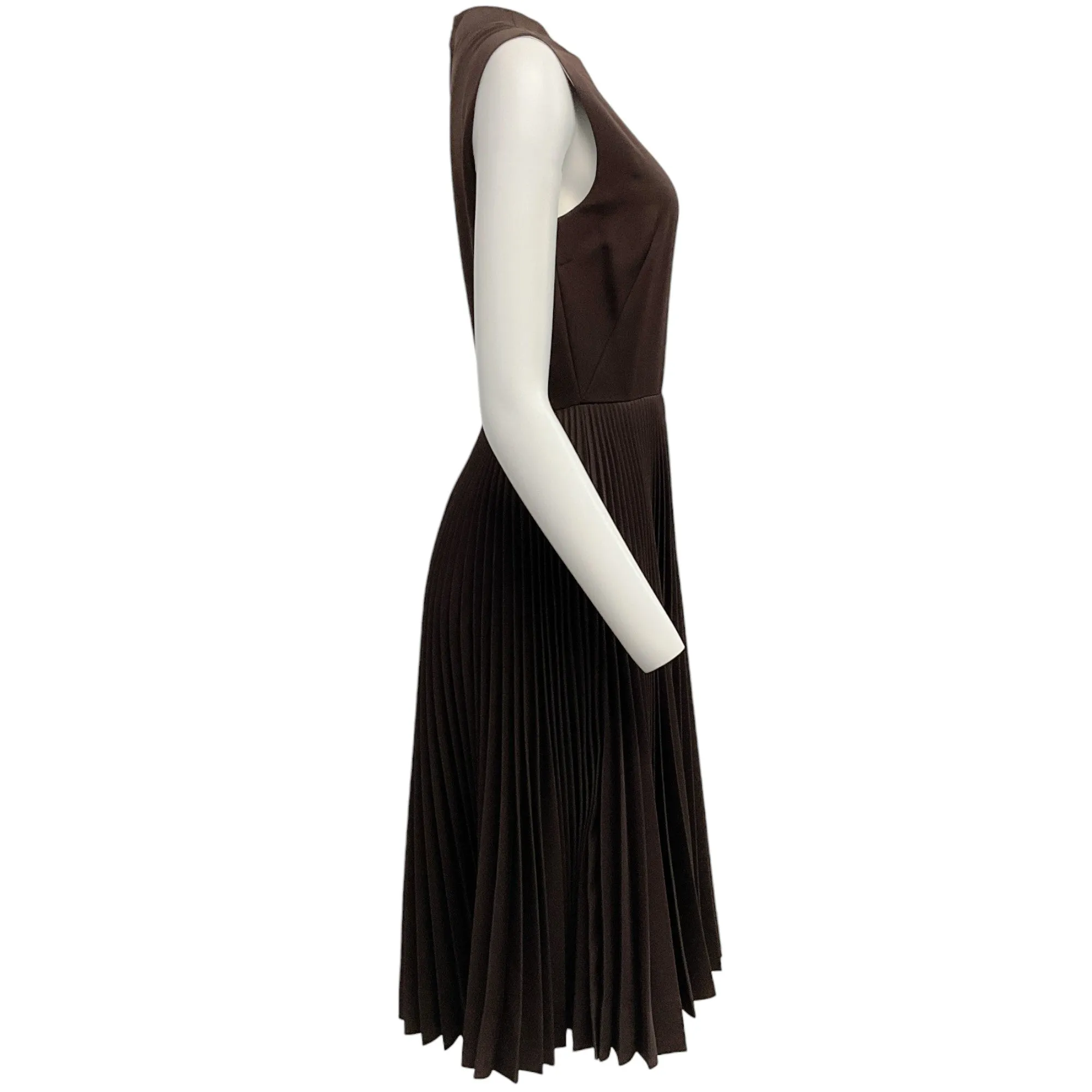 Calvin Klein Brown Pleated Sleeveless Dress with Red