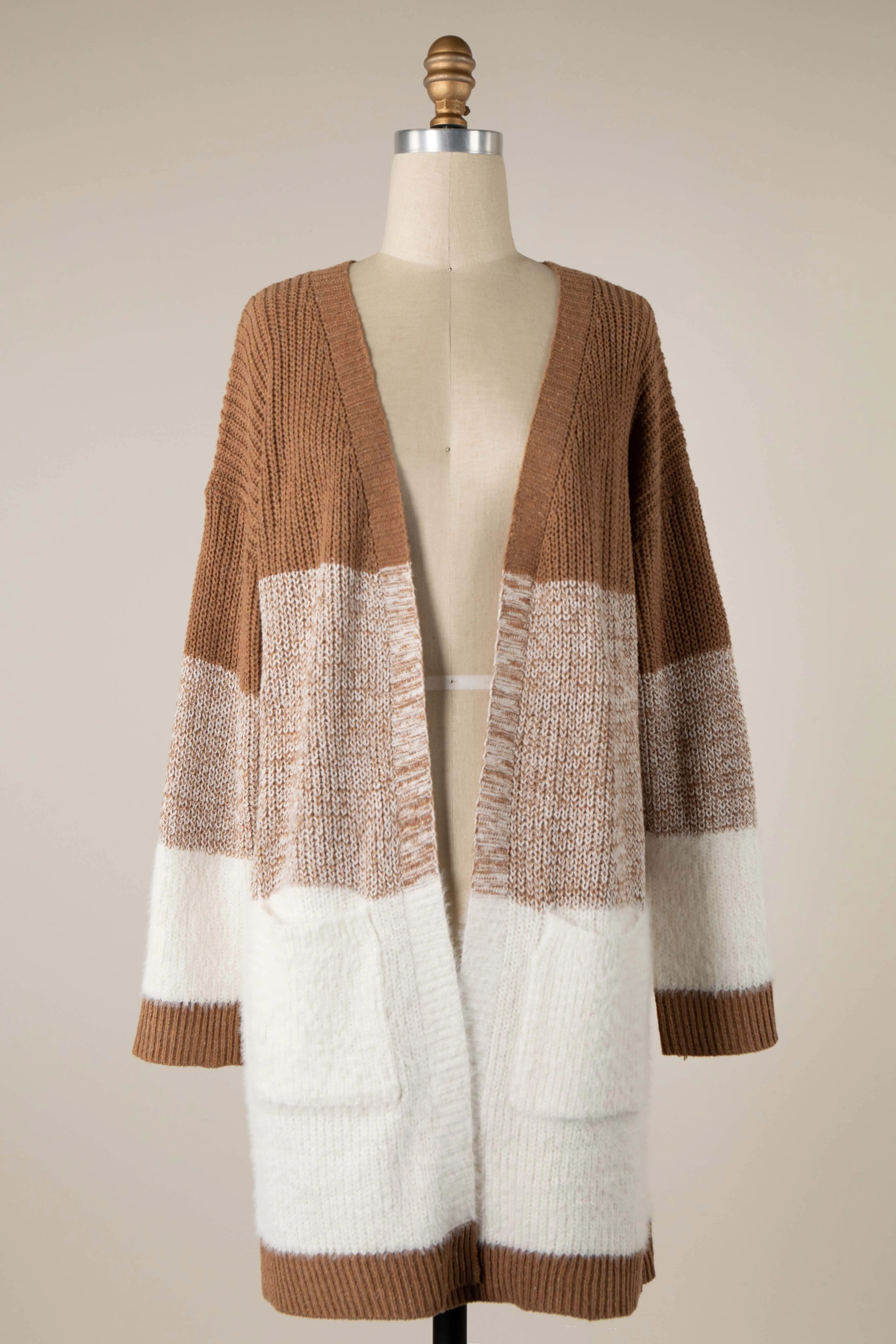 Camel Ombre Striped Long Sweater Cardigan - Final Sale