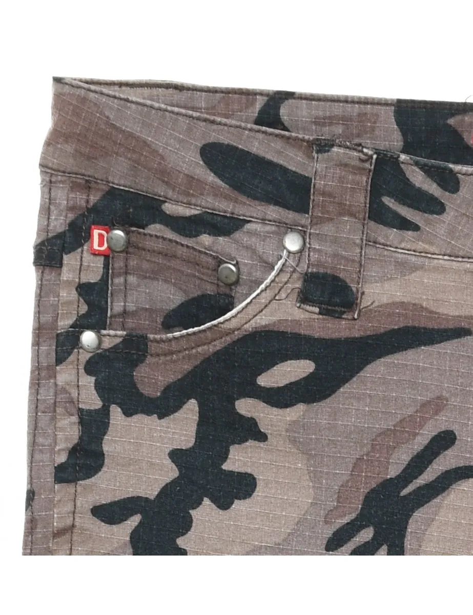 Camouflage Print Grey, Black & White Y2K Trousers - W30 L30